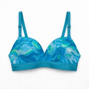 Victorias Secret PINK Wear Everywhere Wireless Push Up Bra 34D Blue Green Swirls